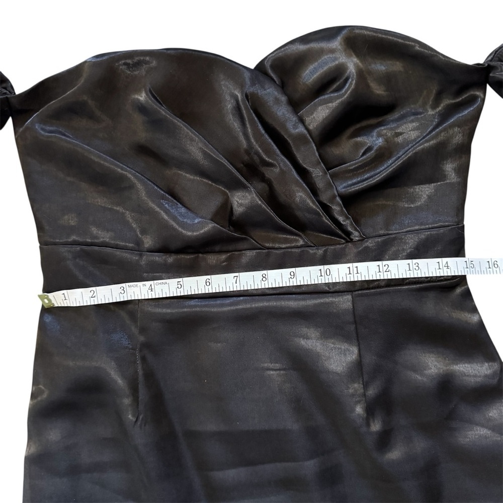 Beulah Style Black Off Shoulder Satin Midi Dress Puff Sleeves - Picture 12 of 16